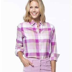 tyler böe‎ Helmsey Work Shirt Button Up Size M Purple Pink Plaid Check Tunic Top